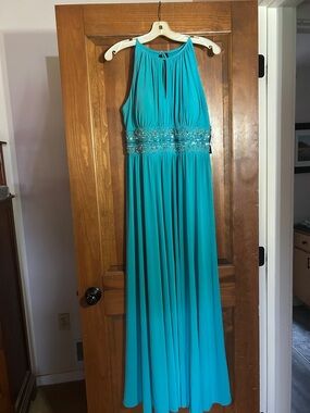 R&M Richards Teal Halter Maxi with Beaded Waist